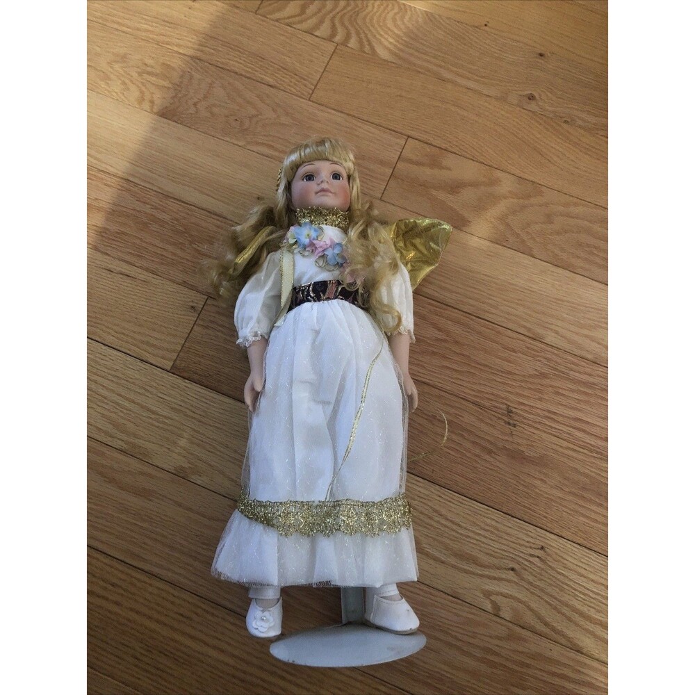 Vintage Doll 1990's Princess with Dress Blonde Hair Blue Eyes with Stand
